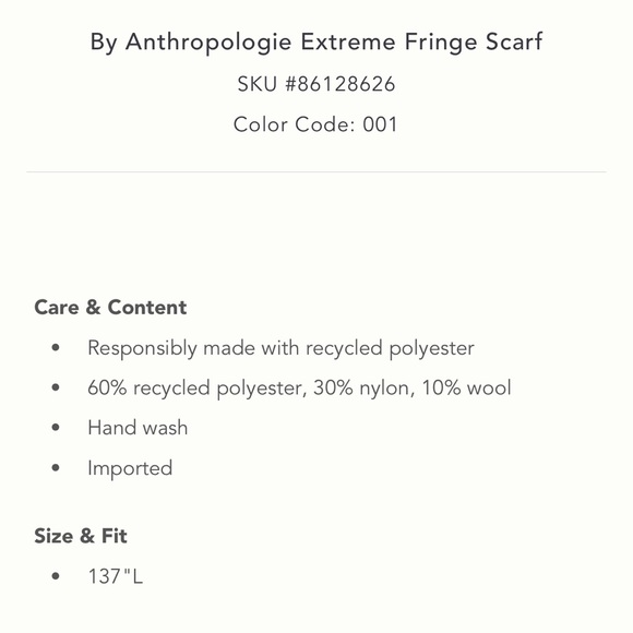 Anthropologie NWT Extreme fringe 137” “responsibly & sustainably made”scarf - Picture 6 of 10